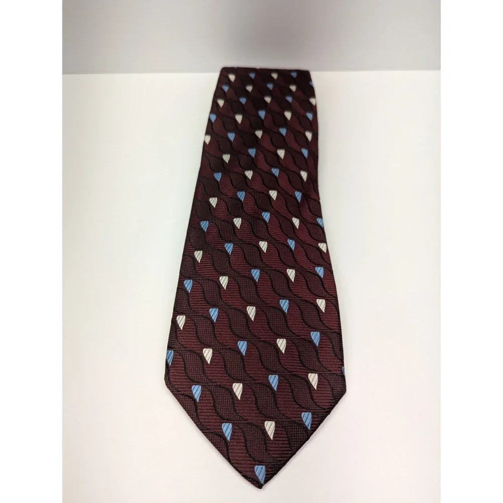 Jacobs & Roberts Wavy Maroon/Blue Silk‎ Pointed Classic Necktie Tie